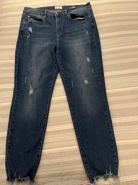Nicole Miller Dark Blue Distressed Boyfriend Jeans with Frayed Hem Size 12